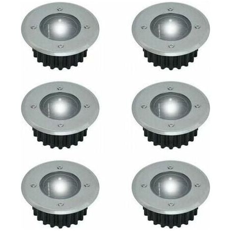 Juego de 6 focos solares LED empotrables para suelo – Diámetro: 85 mm – Redondos – Antideslizantes para exteriores – Frontal de acero inoxidable (1/5)