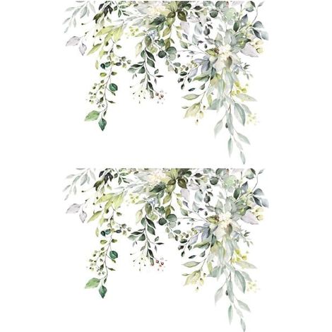 Lot de 2 autocollants pour abattant de toilettes, feuilles vertes, fleurs, abattant de toilettes, décalcomanies amovibles et imperméables pour décoration de réservoir de toilettes (1/5)