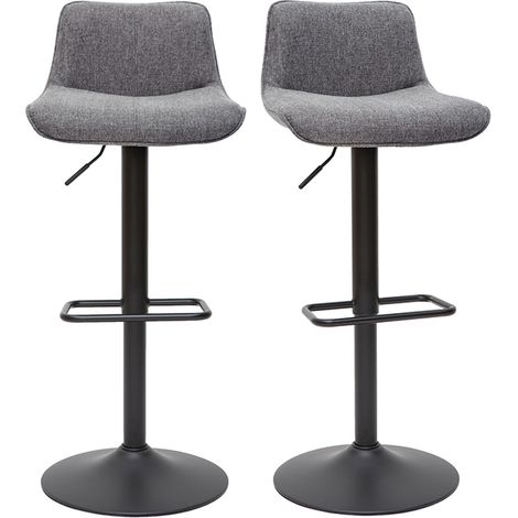 Barhocker höhenverstellbar und um 360° drehbar aus Stoff mit strukturiertem Samteffekt in Grau und Metall (2er-Set) BOOST