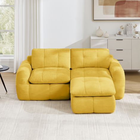 Divano angolare modulare 2 posti, 194 x 160 x 68 cm, ciniglia gialla HAVRYA (1/5)