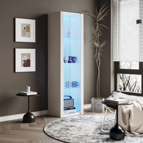 Vitrine blanche brillante avec LED, 3 étagères en verre, 55 x 38 x 166 cm HAVRYA (1/5)