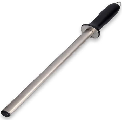 Affilacoltelli in acciaio inox, 31 cm, asta di affilatura ovale. Acciaino diamantato professionale per coltelli affilati come rasoi. Accessorio da cucina in acciaio inox. (1/5)