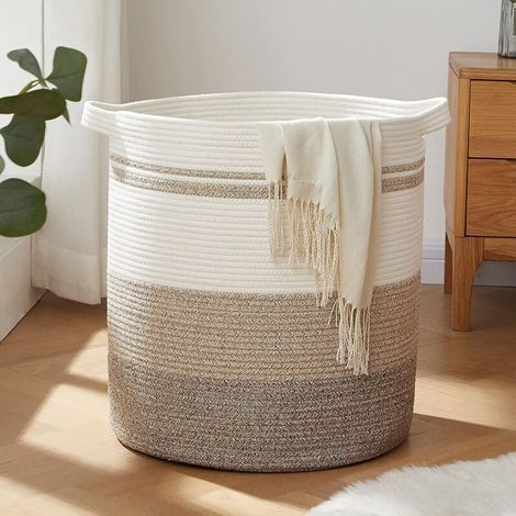 Panier à linge, rangement, avec poignées, décoratif, salon, tissé, avec jouets, oreillers ou couvertures, 20 x 18 pouces, dégradé de jaune (1/4)