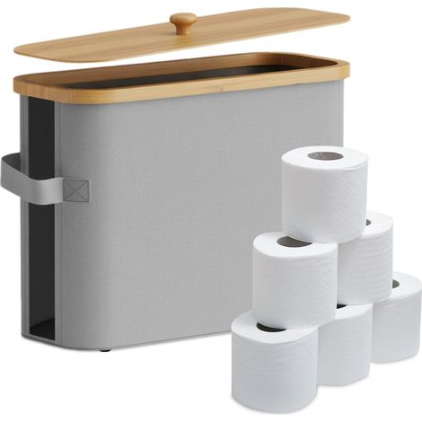 Relaxdays Stockage papier toilette, 12 rouleaux, H x L x P : 33 x 45 x 16 cm, tissu, bambou, panier toilette, gris