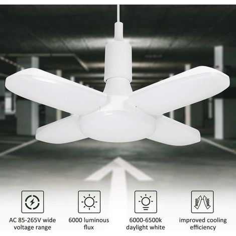Plafonnier LED pour garage, 60 W E26/E27 6500 K 6000 lm, lampe d'atelier, plafonnier LED orientable à 4 panneaux déformables pour garage, entrepôt, atelier, sous-sol, salle de sport, cuisine (1/5)