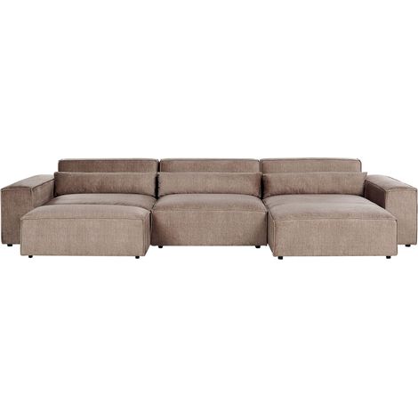 Modular Corner Sofa 3 Seater HELLNAR Fabric Light Brown with Ottoman Left Hand (1/5)