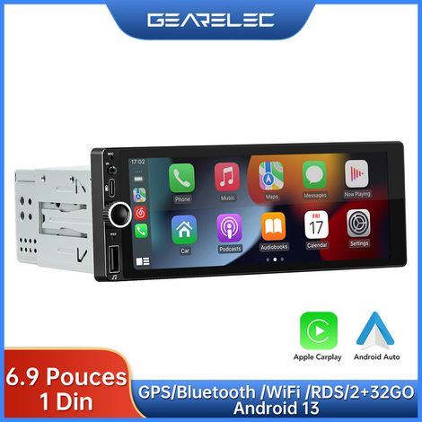 Autoradio GEARELEC 6.9 Pouces avec Sans Fil CarPlay Android Auto GPS Bluetooth WiFi RDS FM 2+32GO