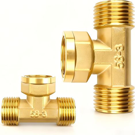 Pièce en T Laiton, 2 Piece Brass Raccord Té Égal, Raccord D'eau en T, pour Conduites D'eau Chaude et Froide, Salle Bain, Climatiseur (1/5)