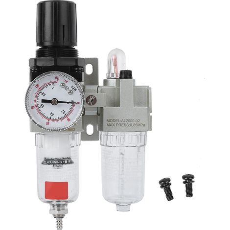 Séparateur air-huile-eau double unité, corps en alliage d'aluminium, cuve en fer avec capot de protection, manomètre intégré (1/5)