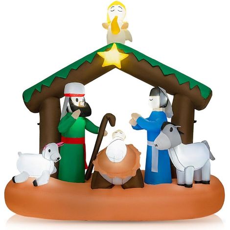 Ambiance de Noël lumineuse avec crèche gonflable 180 cm, scène de la Nativité pour jardin, maison ou église (1/5)