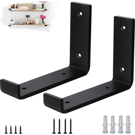 CCYKXA Set of 2 Wall Shelf Brackets - 5mm Thick Steel Wall Supports, Black Style Wall Bracket Kit 15cm