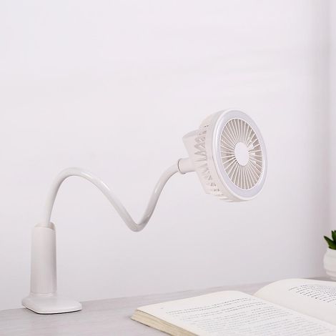 Tragbarer elektrischer Clip-Ventilator, 360° drehbar, USB-aufladbar, mit eingebautem Nachtlicht, ideal für Zuhause, Golfwagen, Büro, Zelt oder Kinderwagen. (1/4)