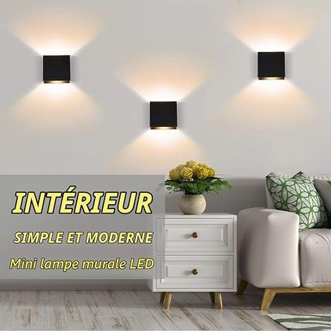 Applique Murale Intérieure LED 6W Aluminium Lampe Murale 3000k Applique Murale Chambre, Salon, Couloir (Noir) (1/4)