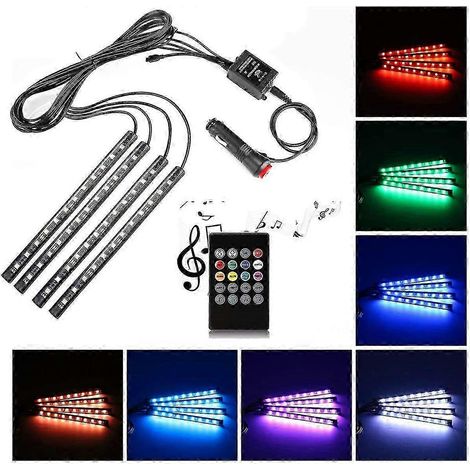12V mehrfarbiger LED-Streifen für die Fahrzeuginnenbeleuchtung mit musikaktivierter Fernbedienung (Zigarettenanzünderstecker)