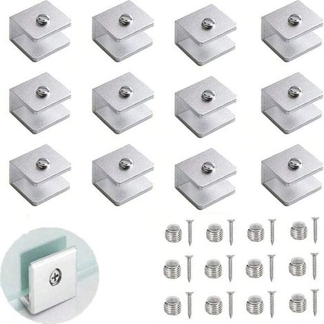 12 pinces à verre réglables en aluminium pour parois vitrées, 6–12 mm, adaptées aux salles de bain d'invités et aux balcons (avec vis)(Grand 10-12 mm) (1/5)