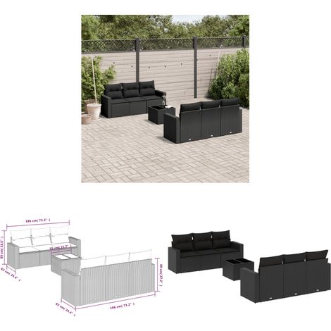 7-tlg. Garten-Sofagarnitur mit Kissen Schwarz Poly Rattan - Gartenmöbel - Sofa Set - Rattan Möbel - Outdoor Sofa - Balkonmöbel - Home & Living (1/3)