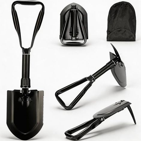 Pelle Pliante 58cm, Pelle à Neige, 50Pelle Multifonction Extra Stable Haute RÉSistance en Acier Au Carbone Combinaison Pelle De Camping Pliante pour La RandonnÉE en Plein Air Conduite de Voiture (1/5)