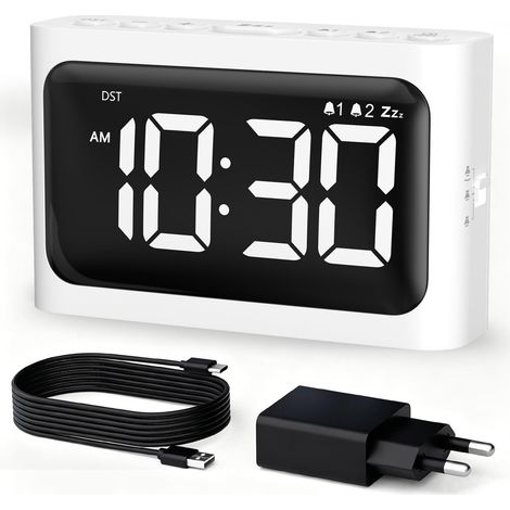 Réveil numérique pour Chambre à Coucher - Grand écran LED 4,8 Pouces, Double Alarme, lumière 100% réglable, Heure d'été, Batterie de Secours, Horloge de Bureau pour Chevet, Salon (1/5)