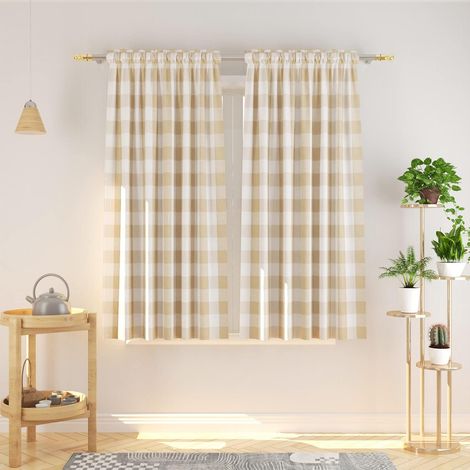 Lot de 2 Panneaux de Rideaux à Carreaux en Coton de 114,3 cm de Long pour sous-Sol, Rideaux de fenêtre à Carreaux Vichy Beige et Blanc avec Passe-Tringle pour Cuisine, Salon, Chambre (1/5)