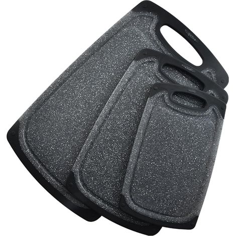 Planches à découper en plastique - Ensemble de 3 planches à découper - avec pieds antidérapants, système d'égouttage du jus, poignées ergonomiques - compatibles lave-vaisselle - Dimensions : 25 x 15 c (1/5)