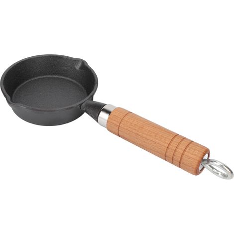 Poêle en fonte de 10 cm avec manche en bois, poêle à œufs, mini-crêpière à fond plat, ustensile de cuisine (1/5)