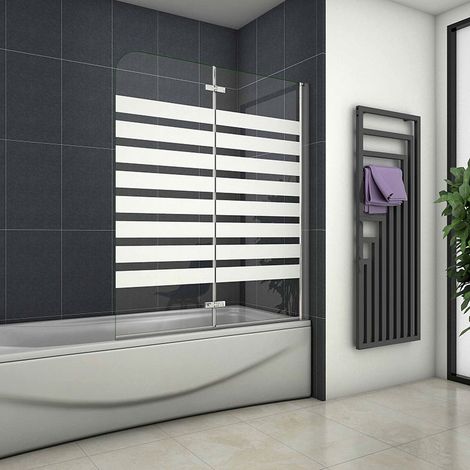 Faltwand 6mm ESG 120x140cm 2-teilig Badewannenaufsatz Milchglas Nur Rechtsmontage Duschabtrennung Duschwand Dusche (1/5)