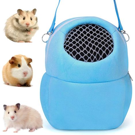 Hamster Carrier, Pet Carrier, for Warm Sleeping Hanging Bag for Small Pets Hedgehog Sugar Glider Squirrel Rabbit (M, Blue) (1/5)
