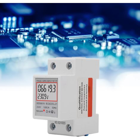 Compteur d'énergie numérique intelligent pour la maison, monophasé, 2 broches, montage sur rail DIN, mesure la puissance, la tension et le courant (5 A, 230 V CA), sans rétroéclairage, référence DDS66 (1/5)