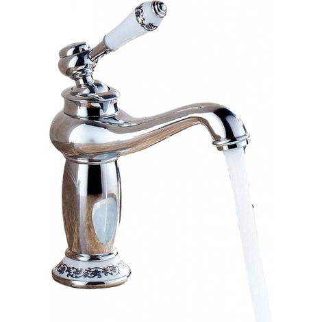 Robinet de lavabo vintage argenté, mitigeur en laiton céramique, eau chaude et froide pour cuisine et salle de bain