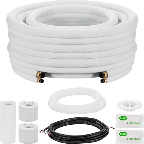 VEVOR Set di Tubi Mini Split da 15,2 m Tubo in Rame per Aria Condizionata con Diametro Esterno di 6,4 e 9,5 mm, Raccordi di Qualita Elevata, per Sistemi di Condizionamento Aria Mini Split HVAC