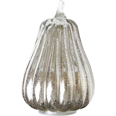 Lanterne citrouille en verre LED, décoration d'Halloween, vitrail, veilleuse chaleureuse, argentée, 14 x 22 cm (1/5)