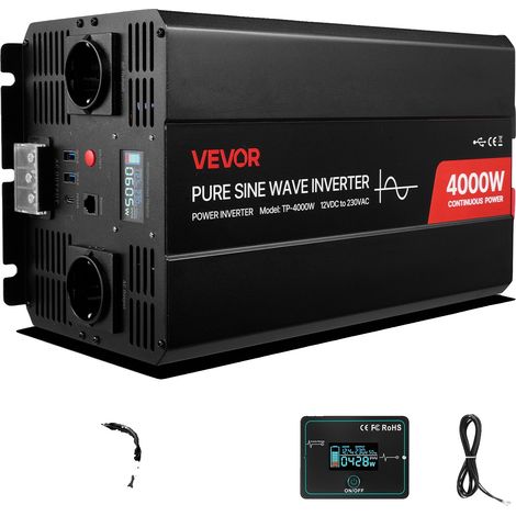Inverter VEVOR da 2500 W, da 12 V CC a 230 V CA, USB, LCD, telecomando, protezioni, convertitore per camper, camion, barche, 4000 W da 12 V CC a 230 V CA (1/2)