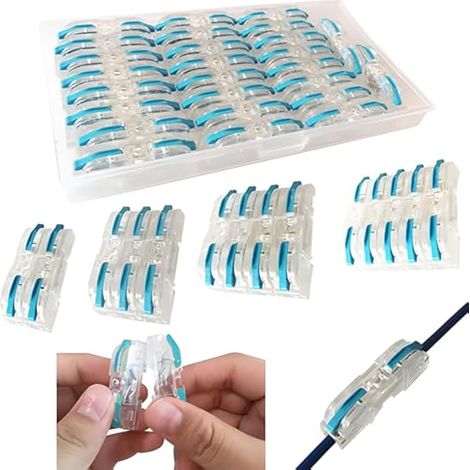 Bornier Electrique, 26 pcs SPL-1 Connecteur Electrique, Connecteurs de fils compacts, Connecteurs electriques rapide avec levier (Bleu) (1/5)