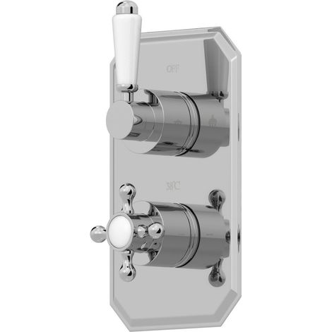 Traditional Concealed Shower Valve Thermostatic Lever/Cross Handle Twin Outlet (1/3)