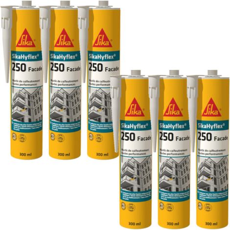 Lot de 6 mastics haute performance SIKA SikaHyflex 250 Façade - Blanc - 300ml