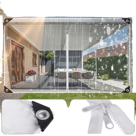 Bâche transparente, imperméable, design à fermeture éclair, Clair, H2 x L2m (1/2)