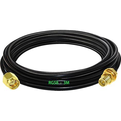 Adaptateur RP SMA Mâle - Femelle, RG58 Câble Coaxial 3m, Rallonge Antenne WLAN 3 Mètres, Câble d'Extension pour Antenne RP SMA Male/Femelle (50 Ohm) (1/5)