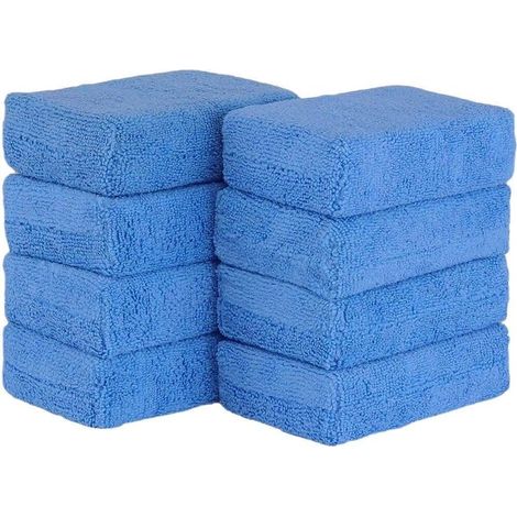 8 tampons microfibre cire voiture 12×8×4 cm, mousse souple lavable, détail intérieur/extérieur (1/5)