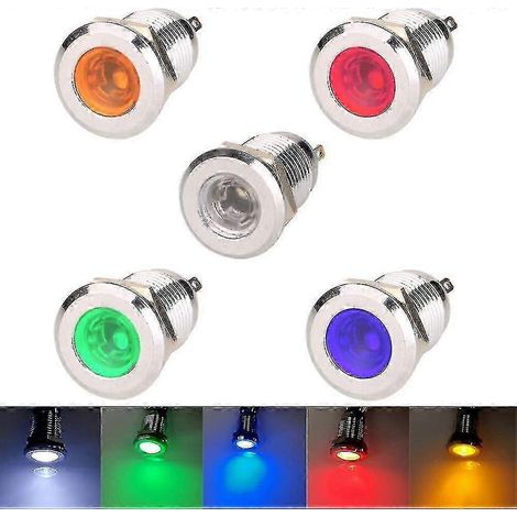 unidades de luz indicadora LED de 12 V-24 V CC y 12 mm, de acero inoxidable, resistente al agua (5 colores)