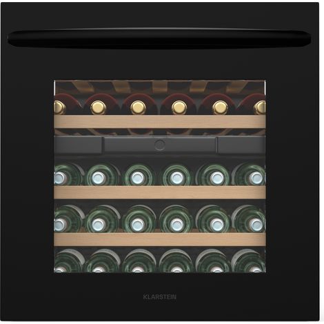 Klarstein Vinsider 30 Weinkühlschrank 2 Zonen - 30 Flaschen, Einbau, 10-20 °C & 5-12 °C, LED-Beleuchtung, UV-Schutz, Holzböden, Leise, Energieeffizient, Schwarz, Glastür (1/5)