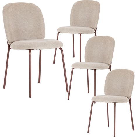 Lot de 4 chaises en tissu polyester doux beige et pieds en métal laqué terracotta - DARRIS (1/5)