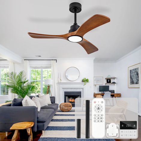 Ventilateur de Plafond avec Éclairage 42 Pouces, 3 Pales en Bois Massif, Télécommande et Interrupteur Mural, Moteur DC Silencieux, Dimmable 3CCT (1/5)