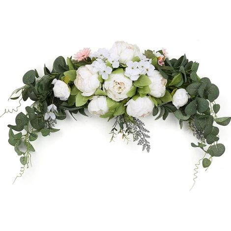 Couronne de fleurs artificielles rustique pour mariage - 76 cm - Pivoine et-AquaForge (1/5)