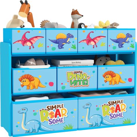 3-Tier Kids Storage Unit with 9 Non-Woven Fabric Boxes for Toys, Books, for Bedroom, Nursery, Blue (1/5)
