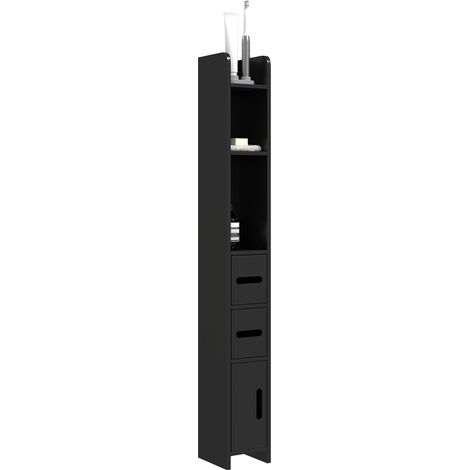 Colonna Bagno con Mensole e Armadietti, Mobile Alto Salvaspazio in Legno 15x17x120cm, Nero
