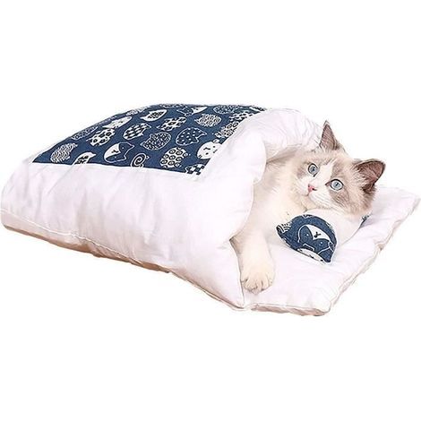 Katzenbett, Katzenschlafsack, waschbares und bequemes Kissen, Katzenbett (S-45 x 30 cm, marineblau) (1/4)