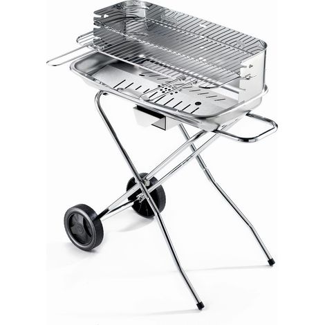 Barbacoa de carbón en acero inoxidable con parrilla cromada regulable en 4 posiciones Made in Italy