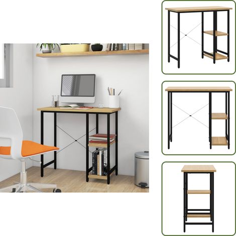 Bureau d'ordinateur Noir et chêne clair 80x40x72cm MDF et métal - Bureau Informatique - Bureau D'ordinateur - Bureau Moderne - Bureau Industriel - Bureau Mdf