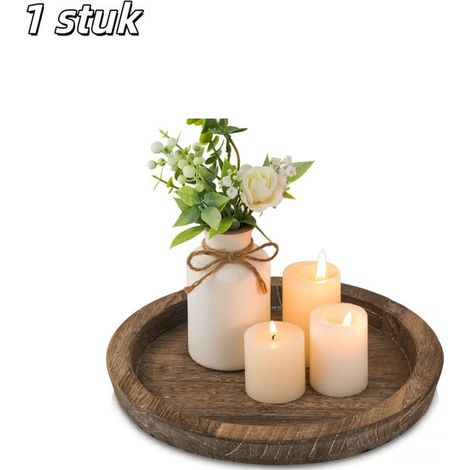 pièce - Chandelier - Plateau à bougies - Plateau rond en bois - Décoration de ferme - Convient pour les mariages, les jours fériés et les anniversaires Éclairage décoratif pour les dîners aux chandell (1/5)