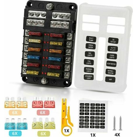 Scatola portafusibili a 12 vie, portafusibile da 12 V, 32 V 100 A con 12 indicatori LED, copertura protettiva impermeabile, scatola portafusibili con 24 fusibili a lama per auto, moto, barca, nautica